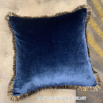 White and Blue Chinoiserie Throw Pillow with Fringes