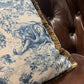 White and Blue Chinoiserie Throw Pillow with Fringes - MAIA HOMES