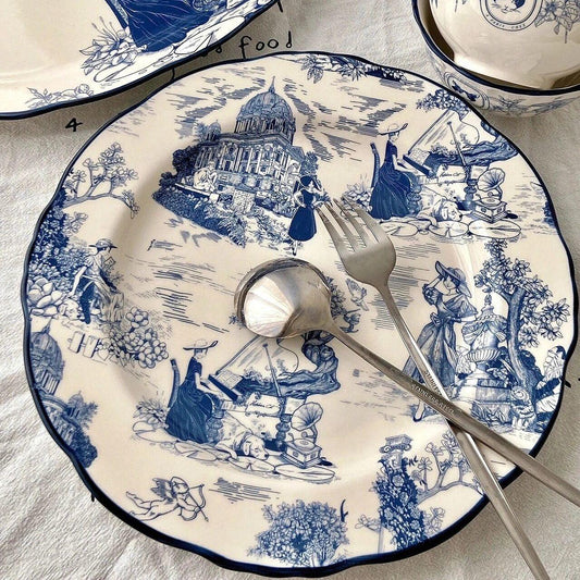 White and Blue Euro Chinoiserie Dinner Plate - MAIA HOMES