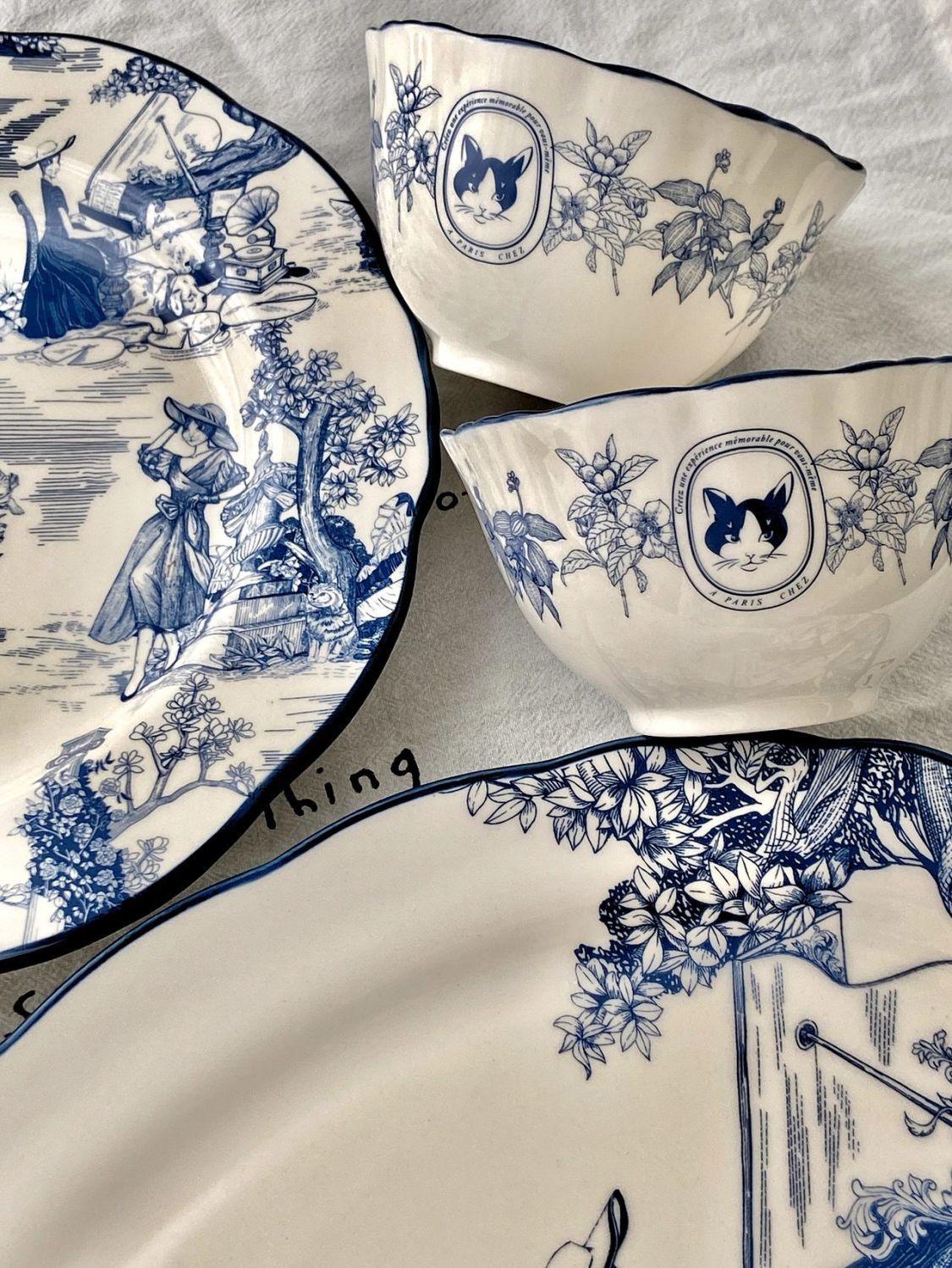 White and Blue Euro Chinoiserie Dinner Plate