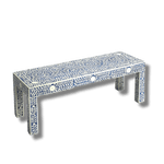 White and Blue Floral Bone Inlay Bench