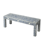 White and Blue Floral Bone Inlay Bench