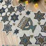 White and Blue Hanukkah Decorative Beaded Table Runner