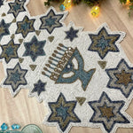White and Blue Hanukkah Decorative Beaded Table Runner