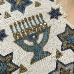 White and Blue Hanukkah Decorative Beaded Table Runner