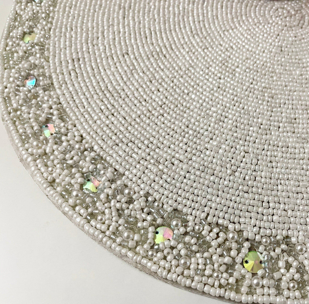 White and Glitzy Round Beaded Placemat