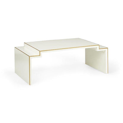 White and Gold Trim Sled Coffee Table - MAIA HOMES