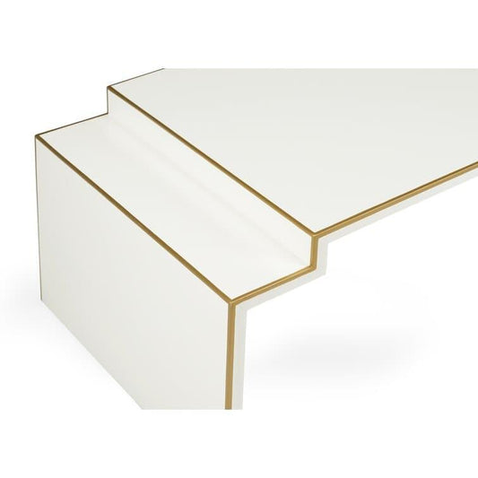 White and Gold Trim Sled Coffee Table - MAIA HOMES