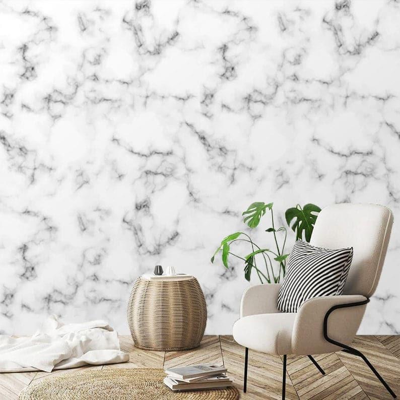 White and Gray Abstract Art Marble Wallpaper Mural