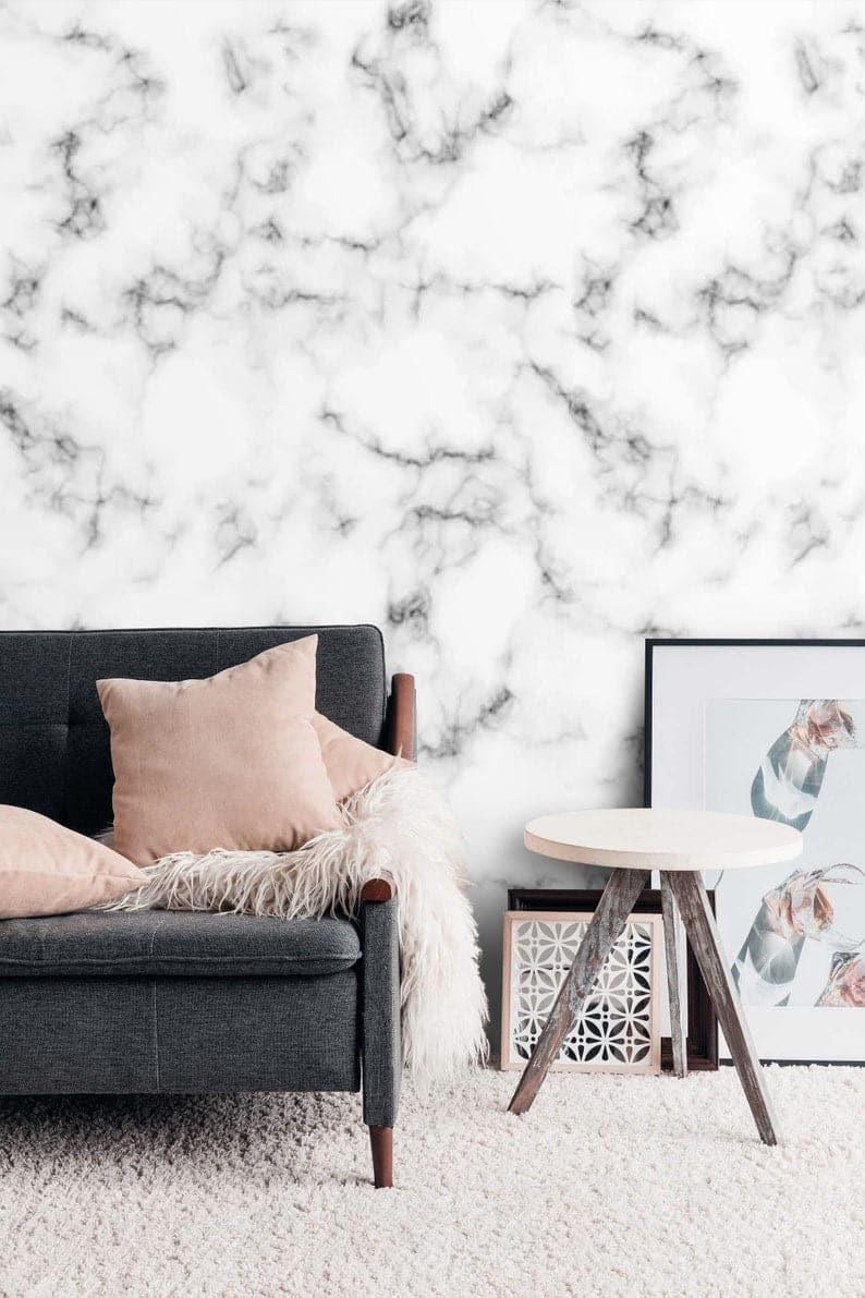 White and Gray Abstract Art Marble Wallpaper Mural