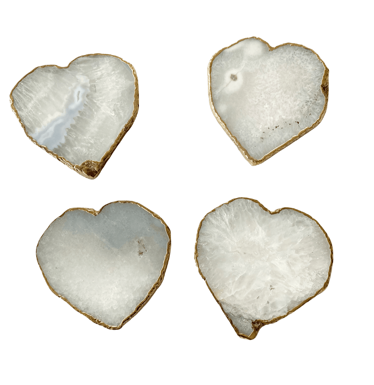 White and Gray Heart Shaped Agate Coaster - Set of 4 Rose Gold Finish