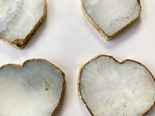White and Gray Heart Shaped Agate Coaster  - Set of 4 - MAIA HOMES
