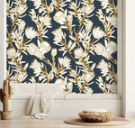 White and Navy Floral Protea Wallpaper