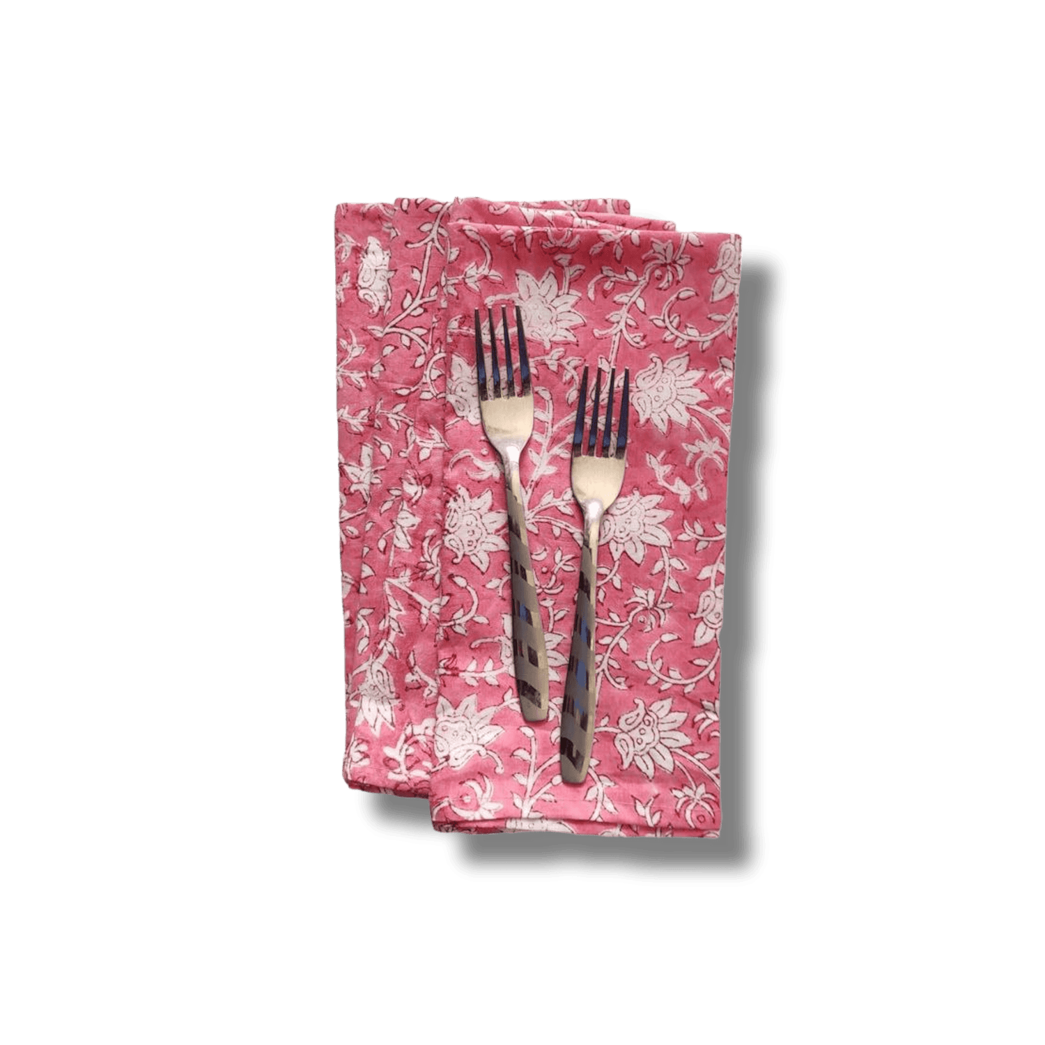 White and Pink Floral Block Printed Cotton Napkins