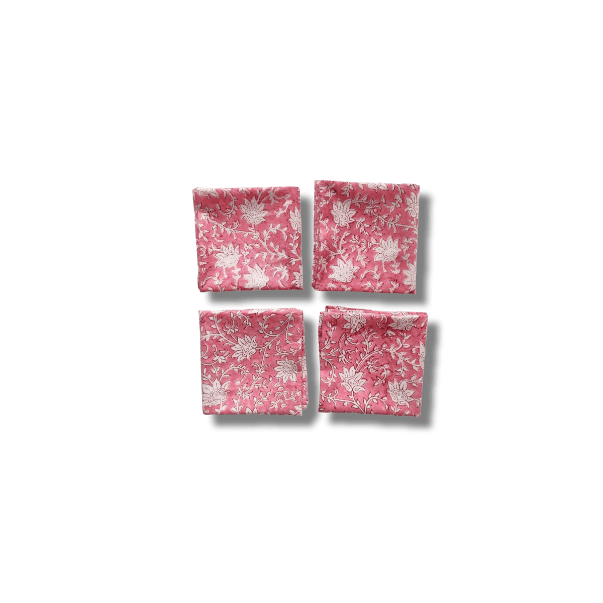 White and Pink Floral Block Printed Cotton Napkins