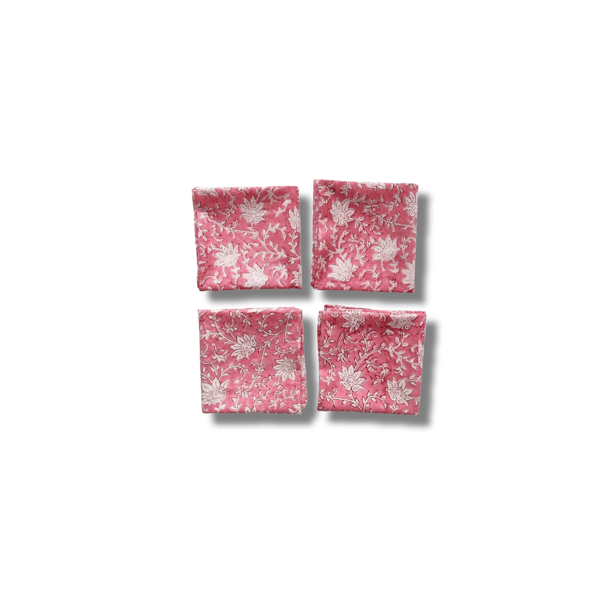 White and Pink Floral Block Printed Cotton Napkins - MAIA HOMES