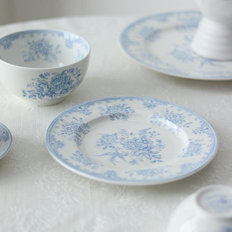 White and Sky Blue Peony Flower Tableware