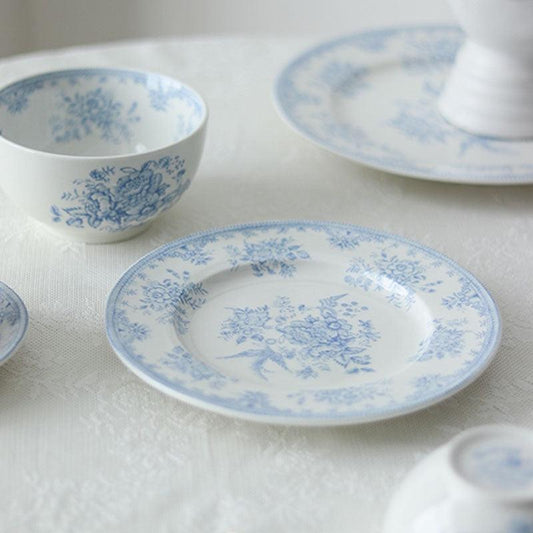 White and Sky Blue Peony Flower Tableware - MAIA HOMES