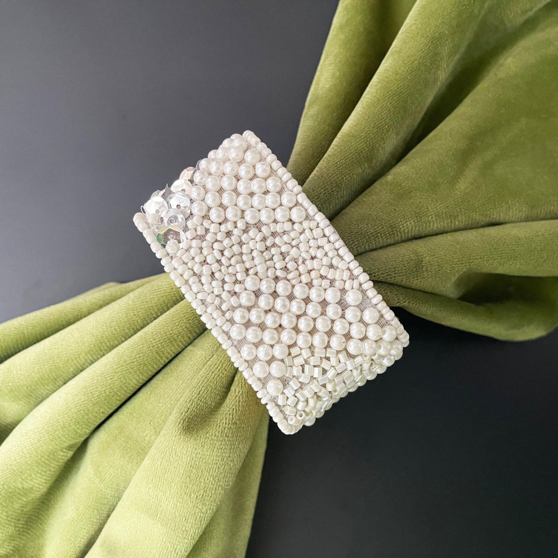 White Beaded and Wooden Napkin Rings - MAIA HOMES