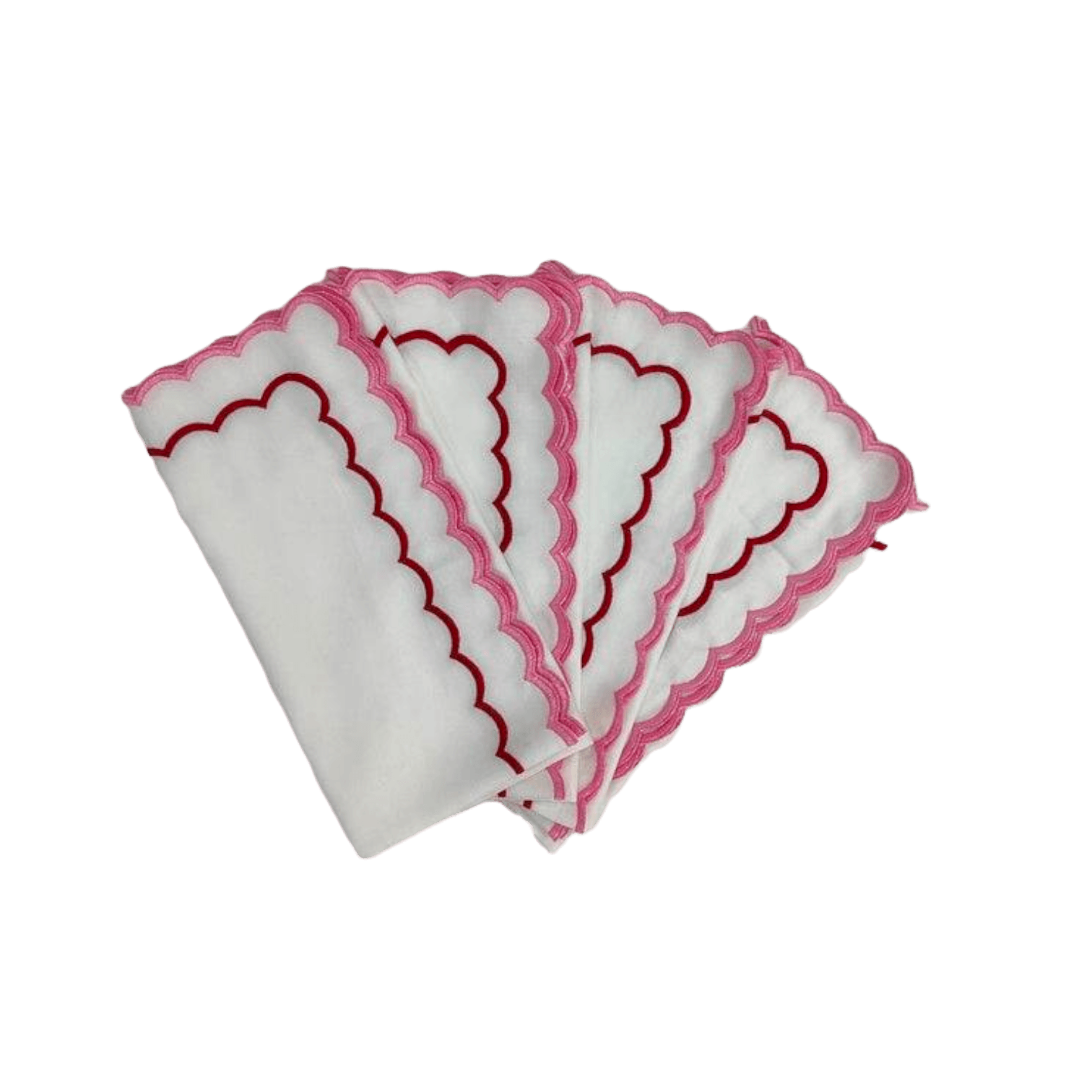 White Cotton Napkins with Pink and Red Trim