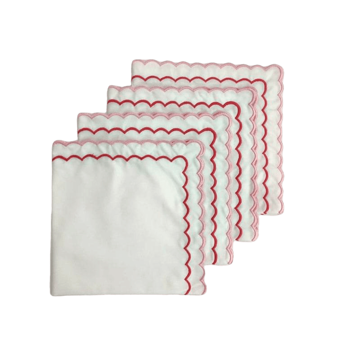 White Cotton Napkins with Pink and Red Trim