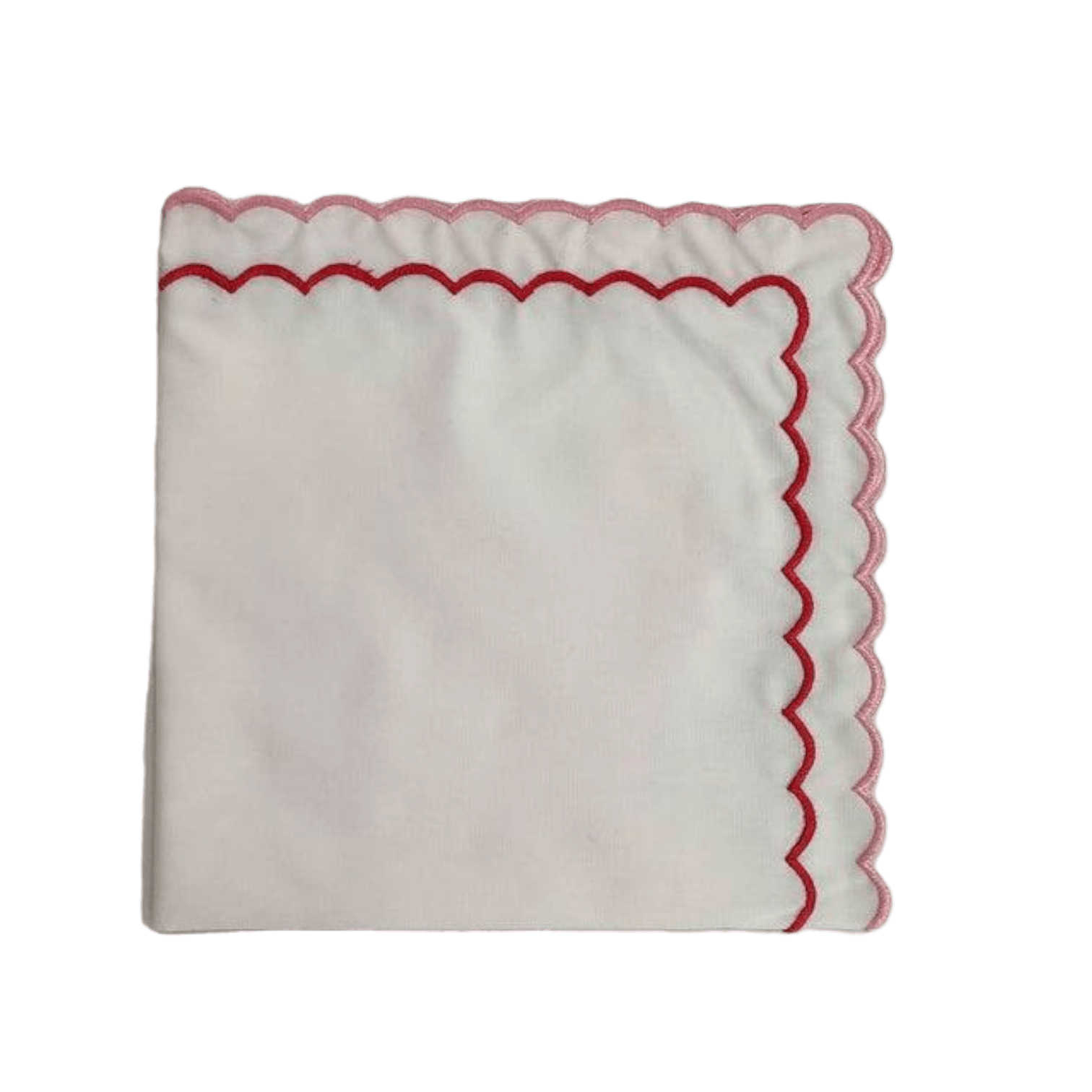 White Linen Cloth Napkins Scalloped Edges in Light Pink Set of 6 