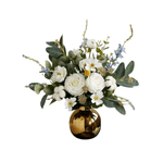 White Cotton Rose Floral Arrangement in a Gold Pot