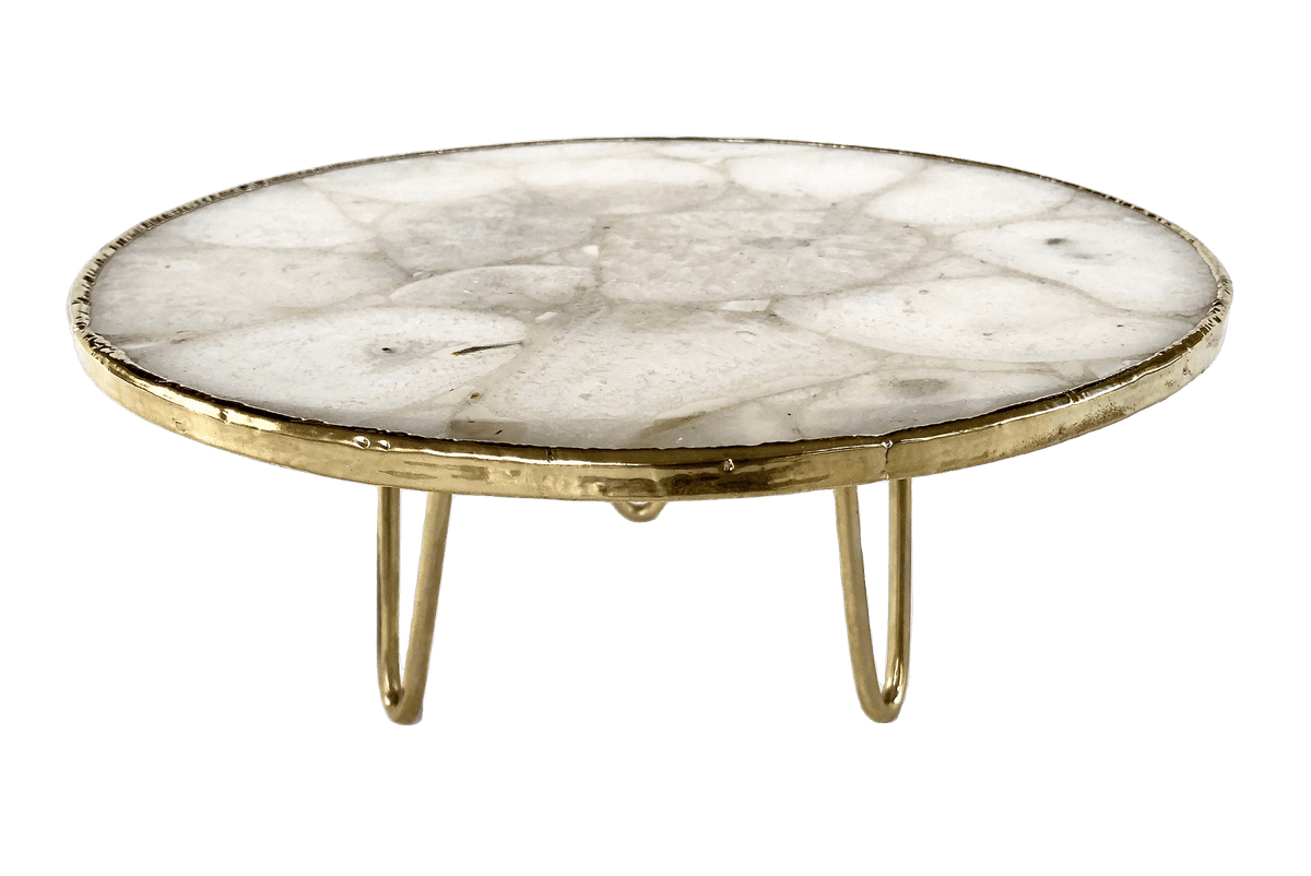 White Crystal Agate Cake Stand with Brass Legs Rose Gold