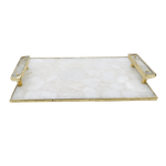 White Crystal Agate Plated Serving Tray With Clear Quartz Handles