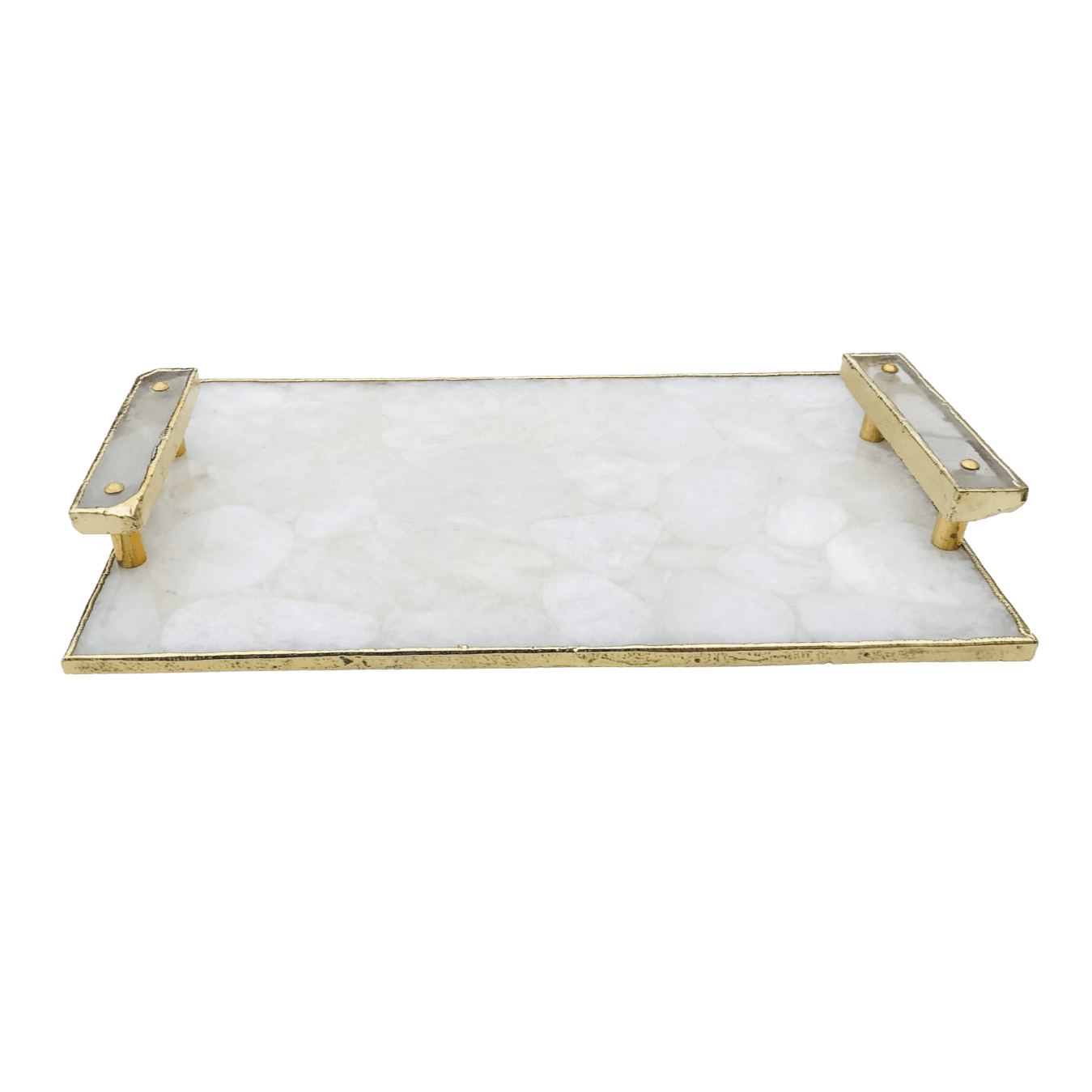 White Crystal Agate Plated Serving Tray With Clear Quartz Handles