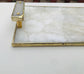 White Crystal Agate Plated Serving Tray With Clear Quartz Handles - MAIA HOMES