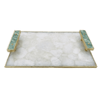 White Crystal Agate Plated Serving Tray With Green Agate Handles