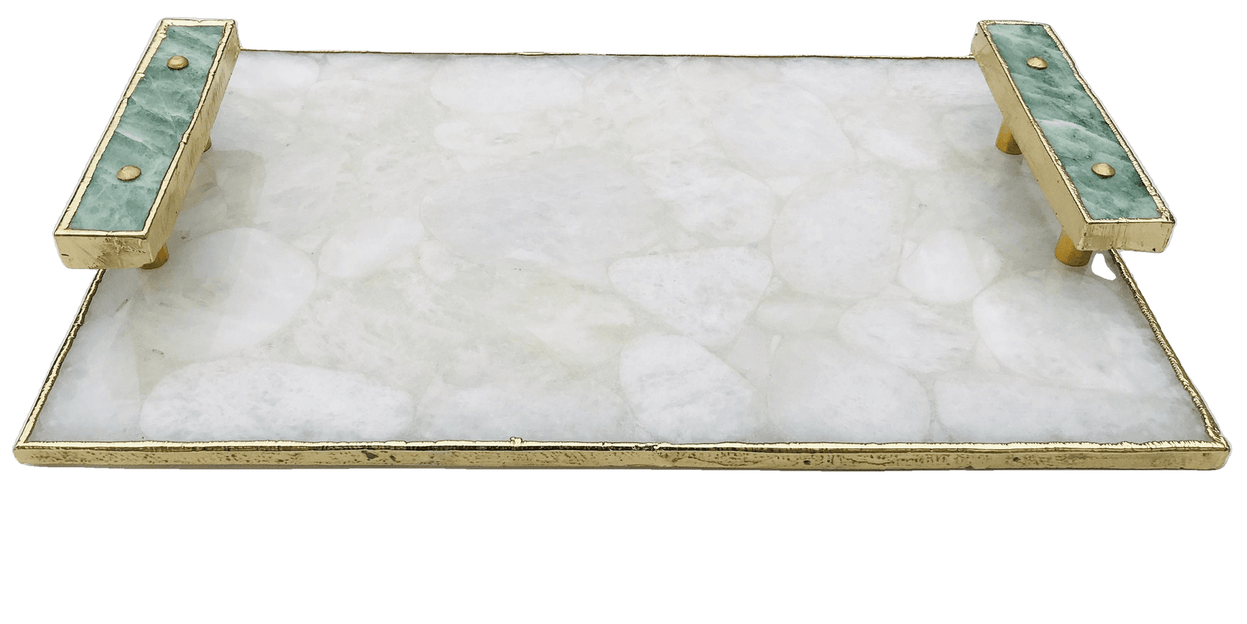 White Crystal Agate Plated Serving Tray With Green Agate Handles