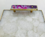 White Crystal Agate Plated Serving Tray With Pink Agate Onyx Handles