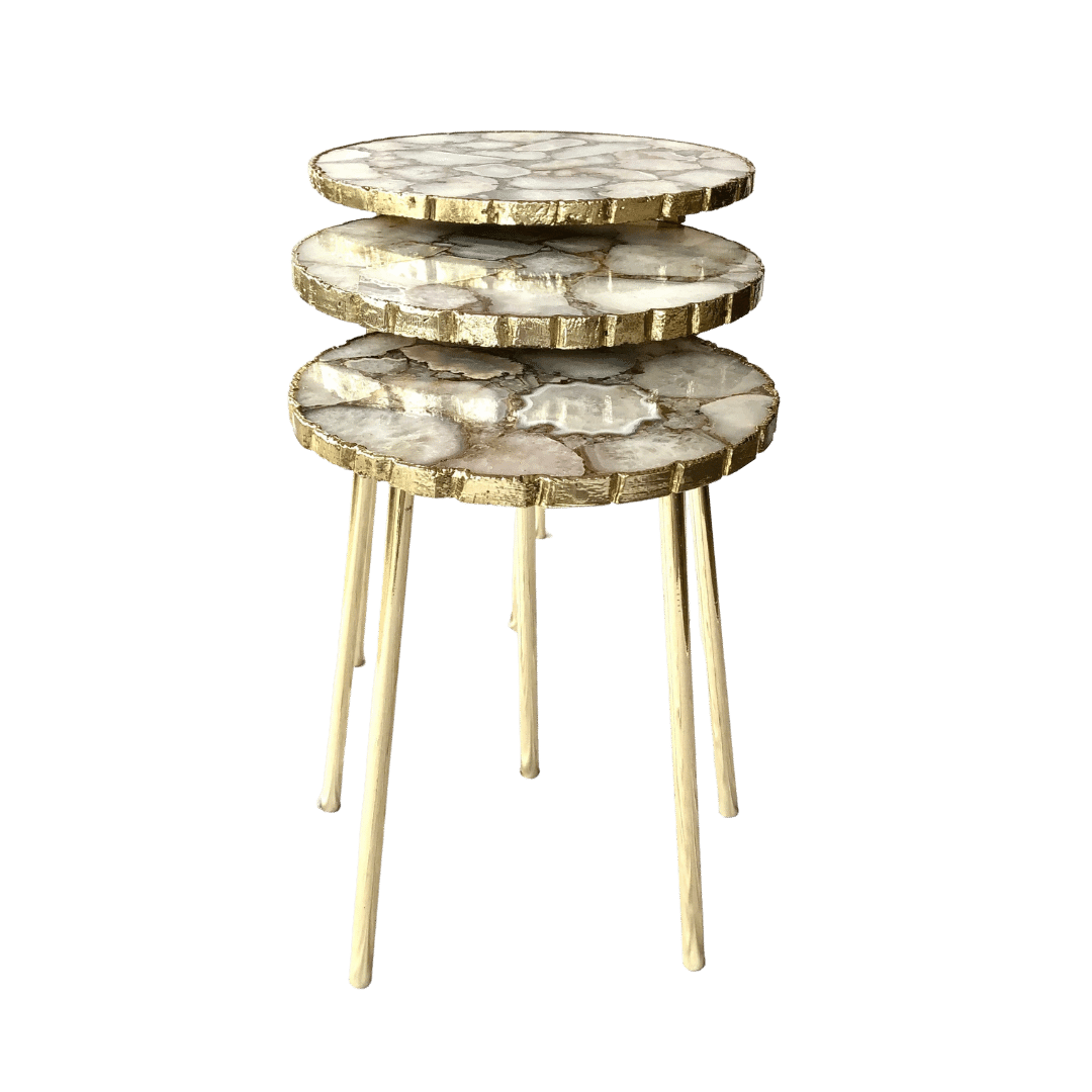 White Crystal Agate Round Nesting Tables - Set of 3