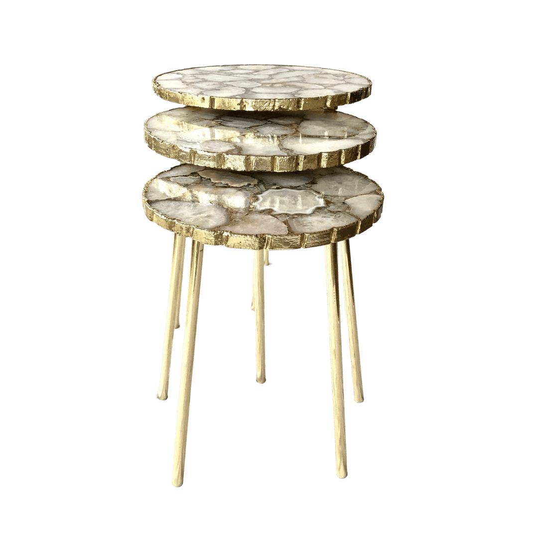 White Crystal Agate Round Nesting Tables - Set of 3 - MAIA HOMES