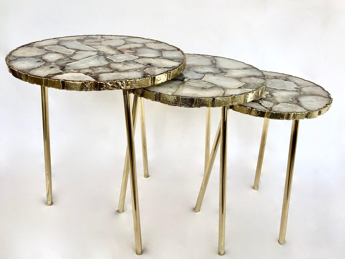 White Crystal Agate Round Nesting Tables - Set of 3