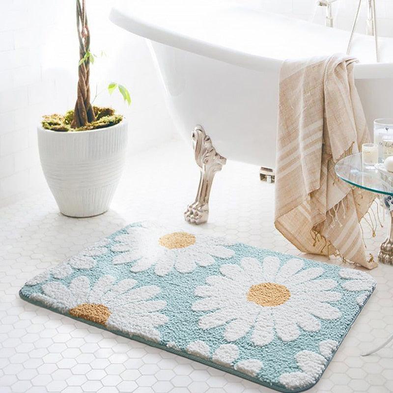 White Daisy Bloom Bath Mat