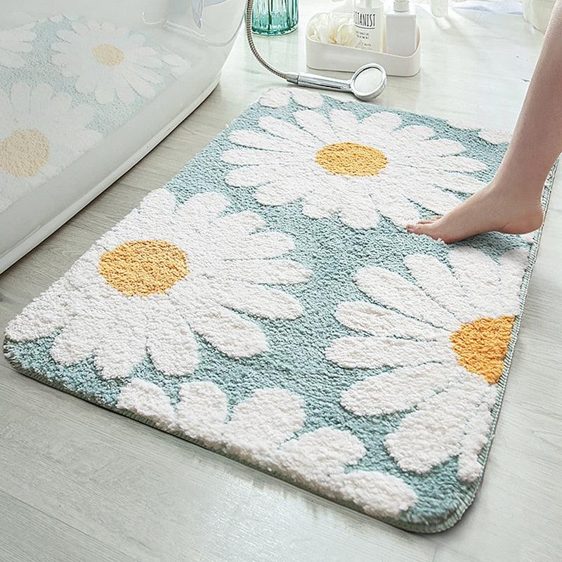 White Daisy Bloom Bath Mat