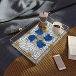 White Daisy Ladies in Blue Acrylic Serving Tray