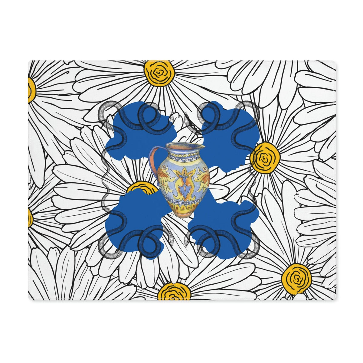 White Daisy Ladies in Blue Placemat 18" × 14"