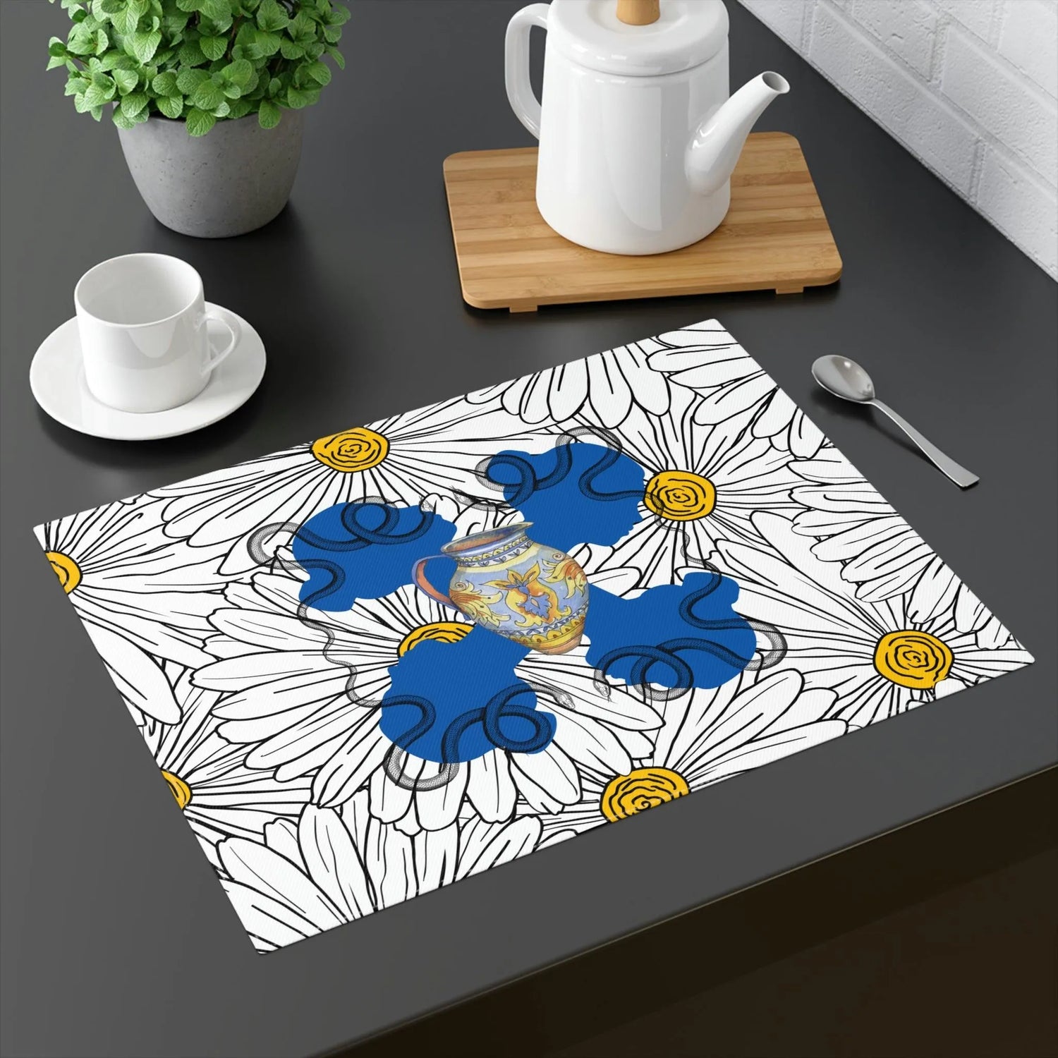 White Daisy Ladies in Blue Placemat