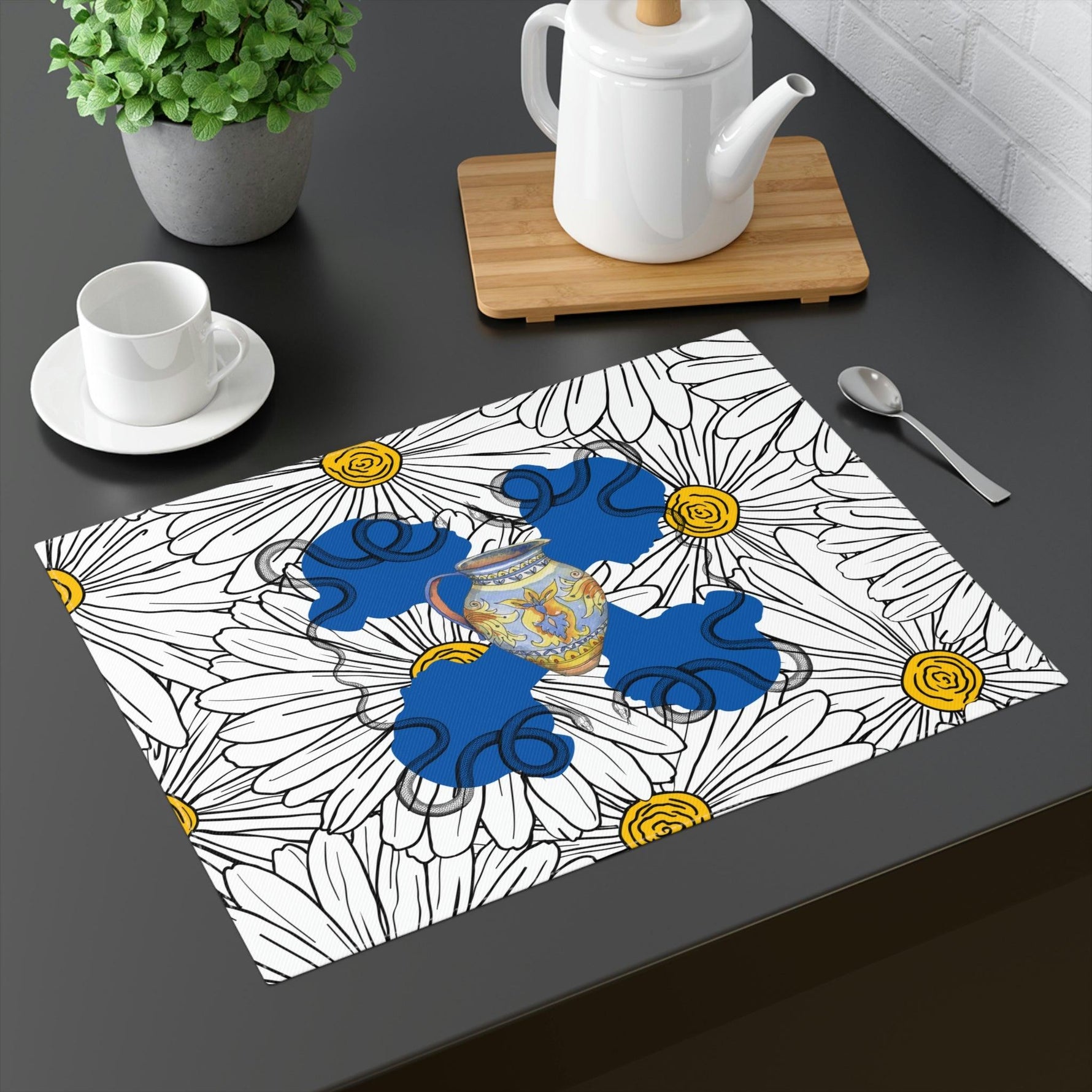 White Daisy Ladies in Blue Placemat