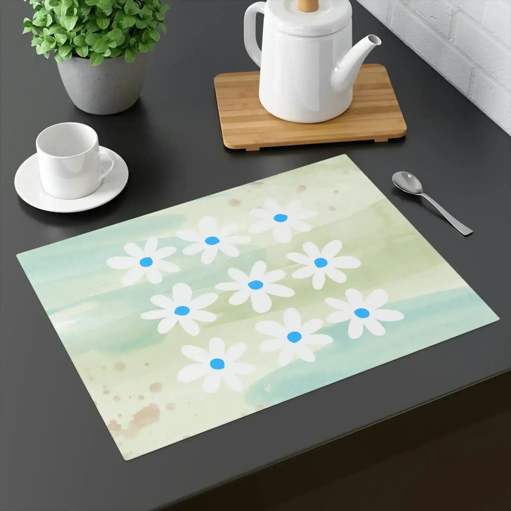 White Daisy Watercolor Placemat
