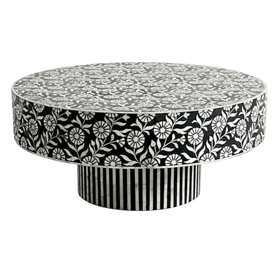 White Desi Bone Inlay Round Coffee Table