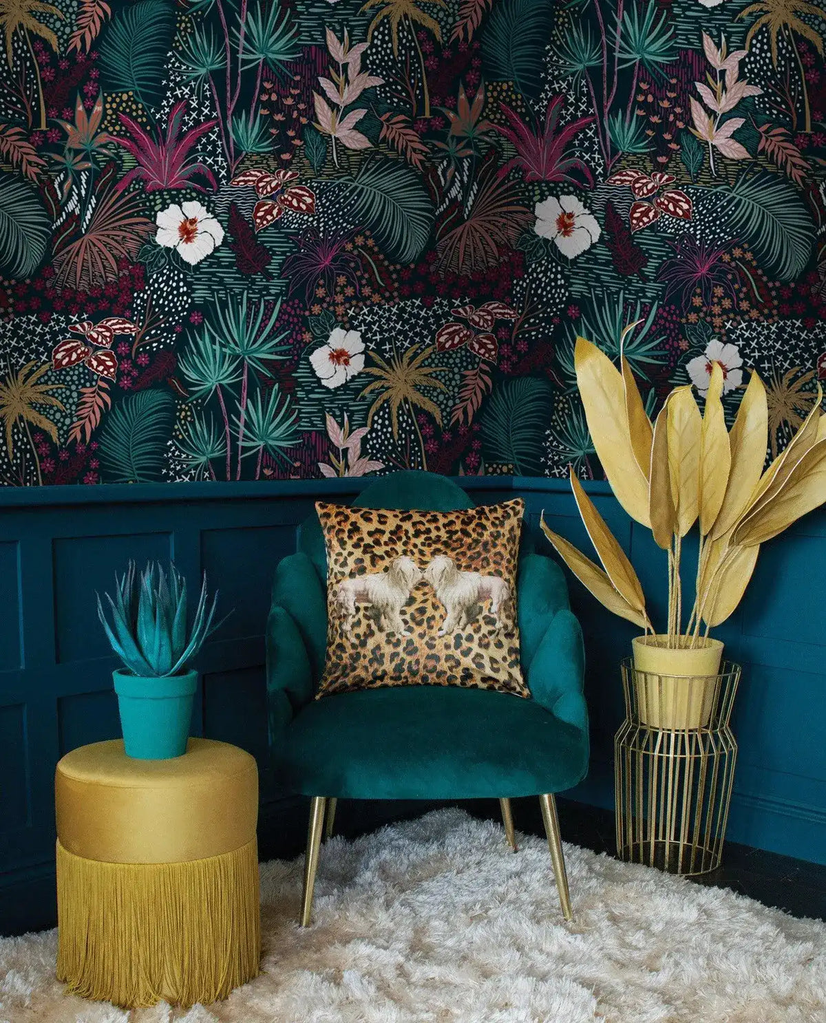 White Floral Colorful Tropical Jungle Wallpaper