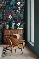 White Floral Colorful Tropical Jungle Wallpaper