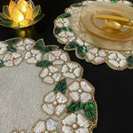 White Flower Beaded Round Placemats