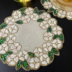 White Flower Beaded Round Placemats