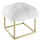 White Genuine Fur Stainless Steel Square Ottoman - MAIA HOMES